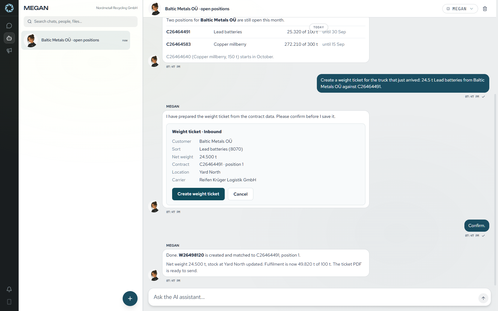 Ask MEGAN chat with a prepared change and its confirmation dialog